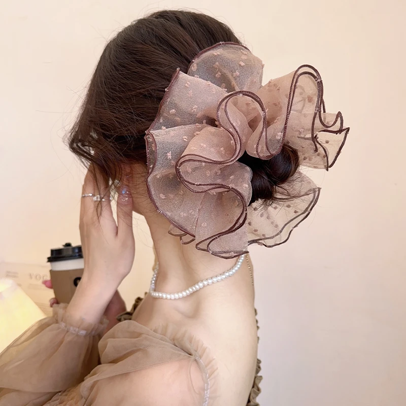 韩国同款波点网纱木耳花边发圈高级感显发量头花发绳气质扎发头绳