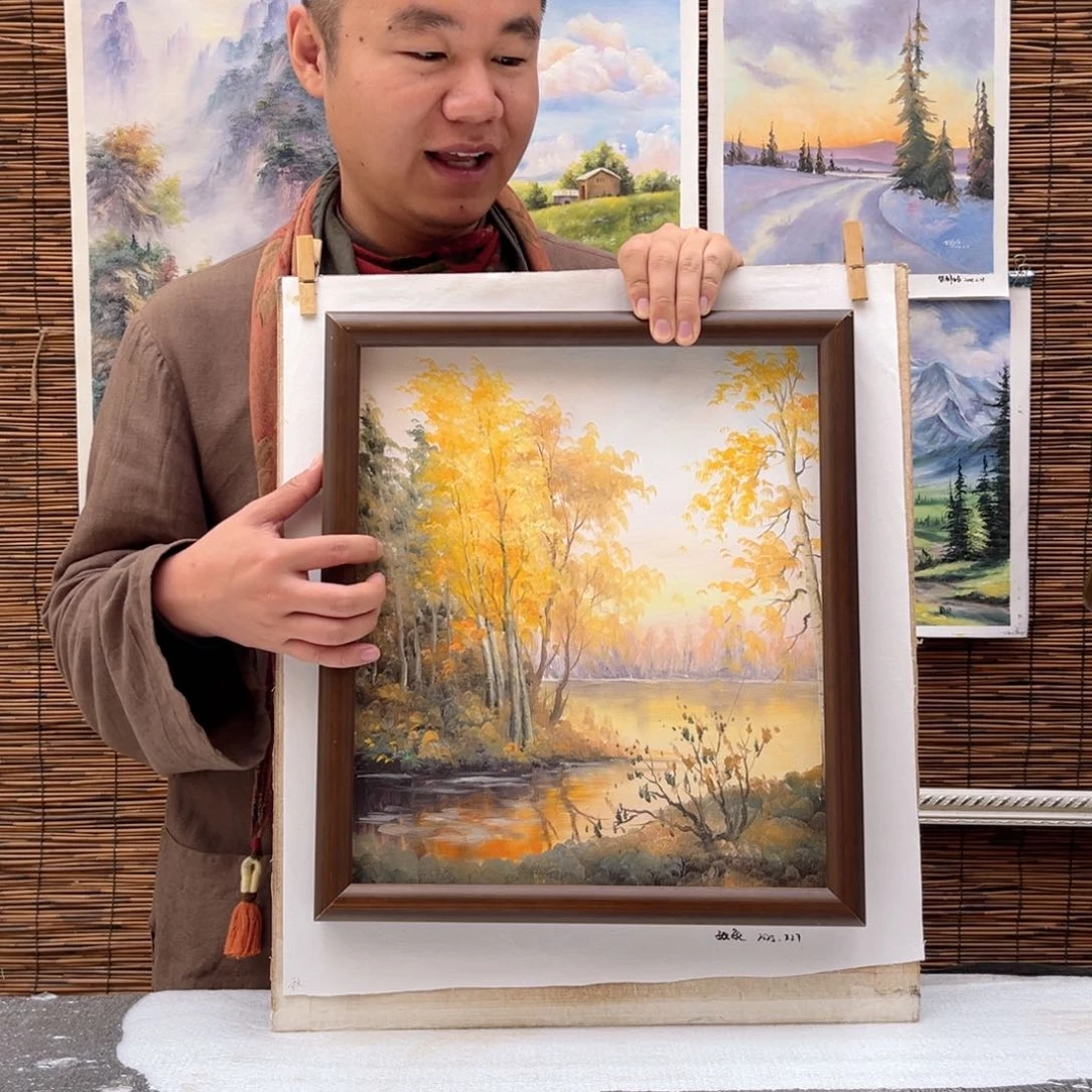 油画行路人小院绘画作品竞拍