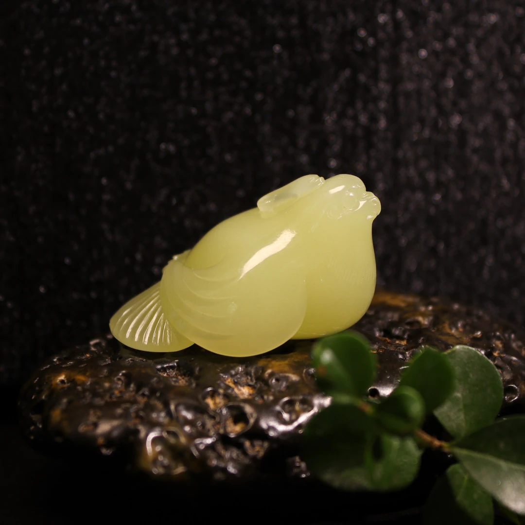 天然和田玉黄玉凤鸟手把件美好寓意