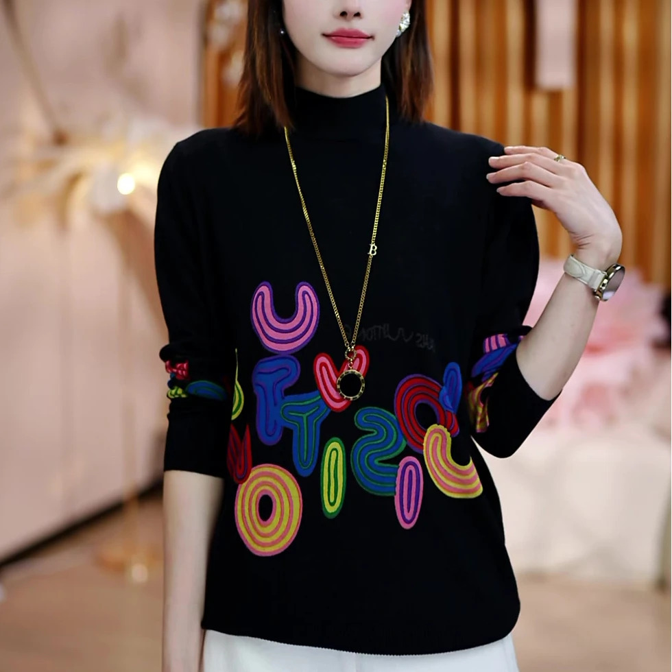 秋冬减龄小众保暖时尚宽松洋气字母百搭显瘦气质休闲打底针织衫女