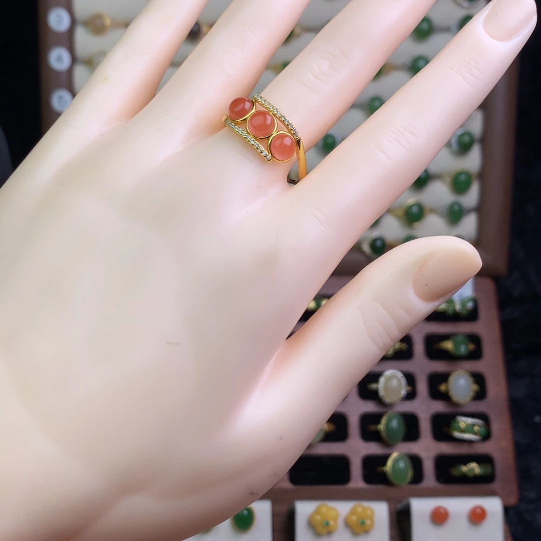 南红玛瑙银S925镶嵌戒指