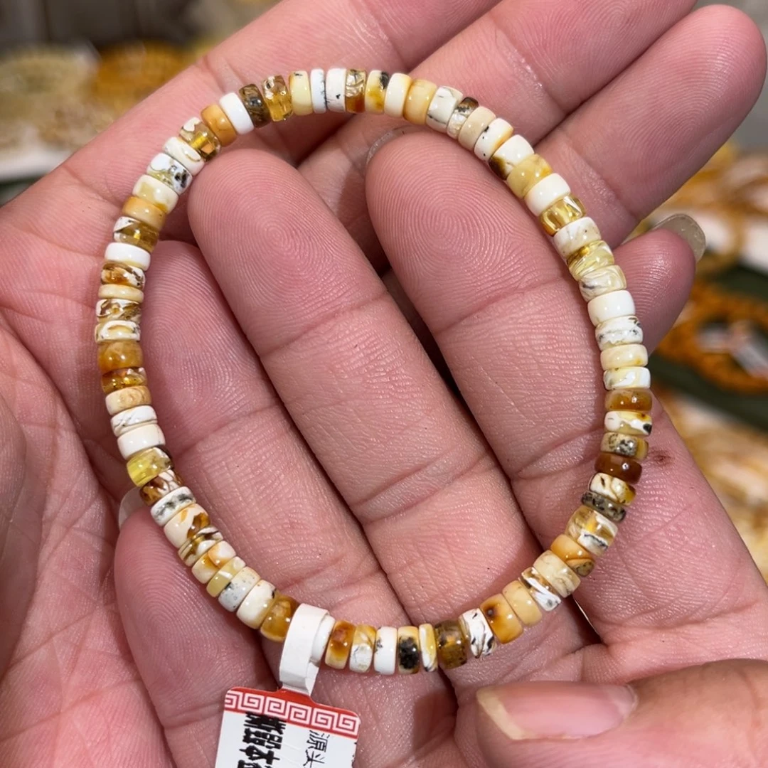 蜜蜡未镶嵌手链炫彩多宝沁色隔片5.0mm