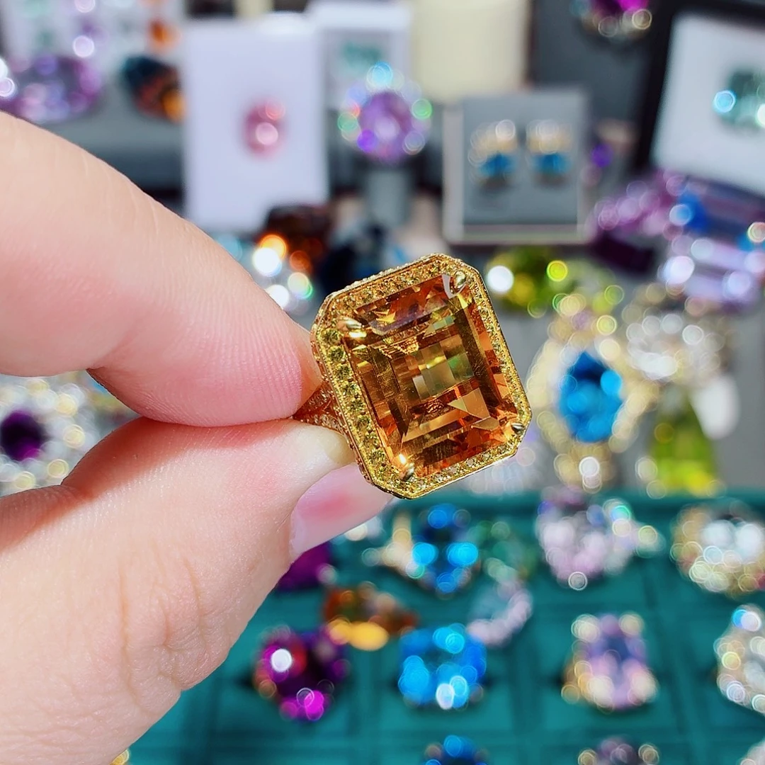 黄晶银S925镶嵌戒指