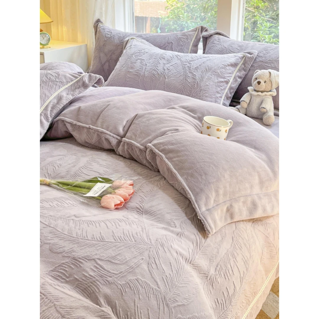 水星高端家纺高密度牛奶丝绒四件套2025全新冬季短毛婴儿丝绒纯色