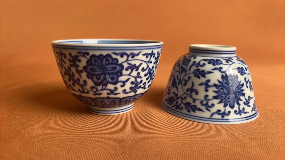 青花缠枝莲主人杯一对家用功夫泡茶具品茗杯景德镇庭院银壶价格