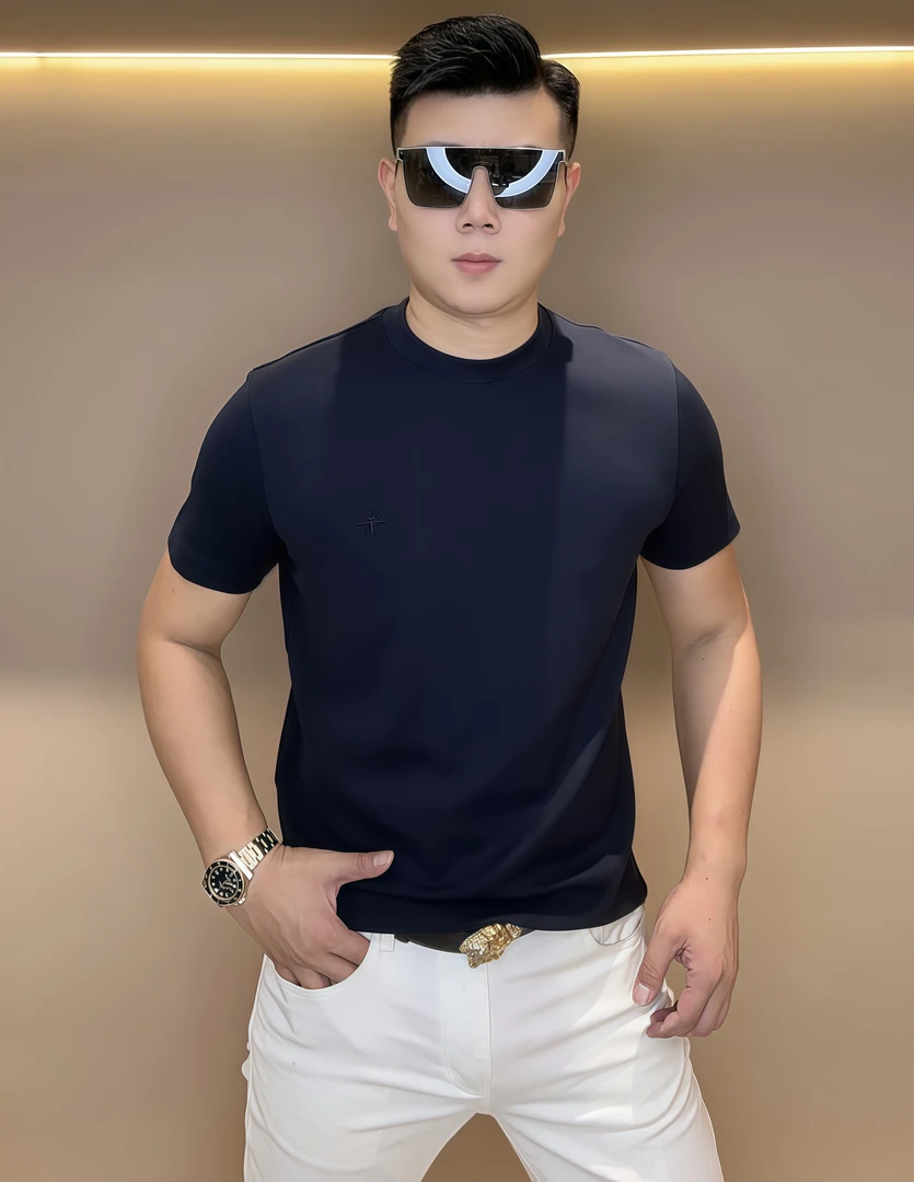 【泡面锅男装】秋季男士时尚刺绣弹力修身短袖T恤56376