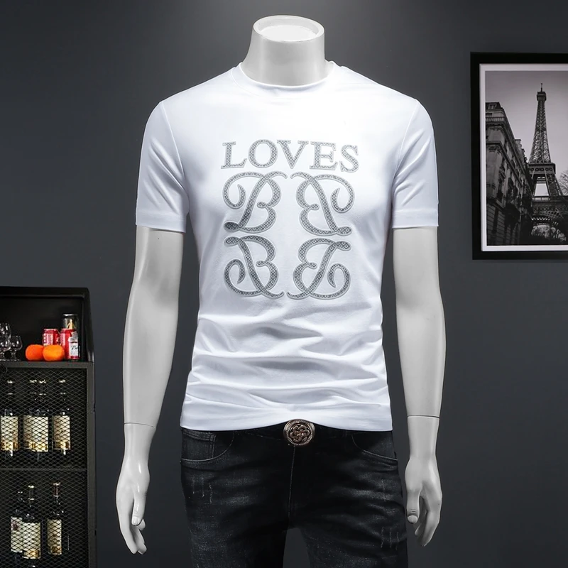 MLCRIYG网红t恤短袖双丝光棉T恤印花休闲个性夏季数字男装青年潮