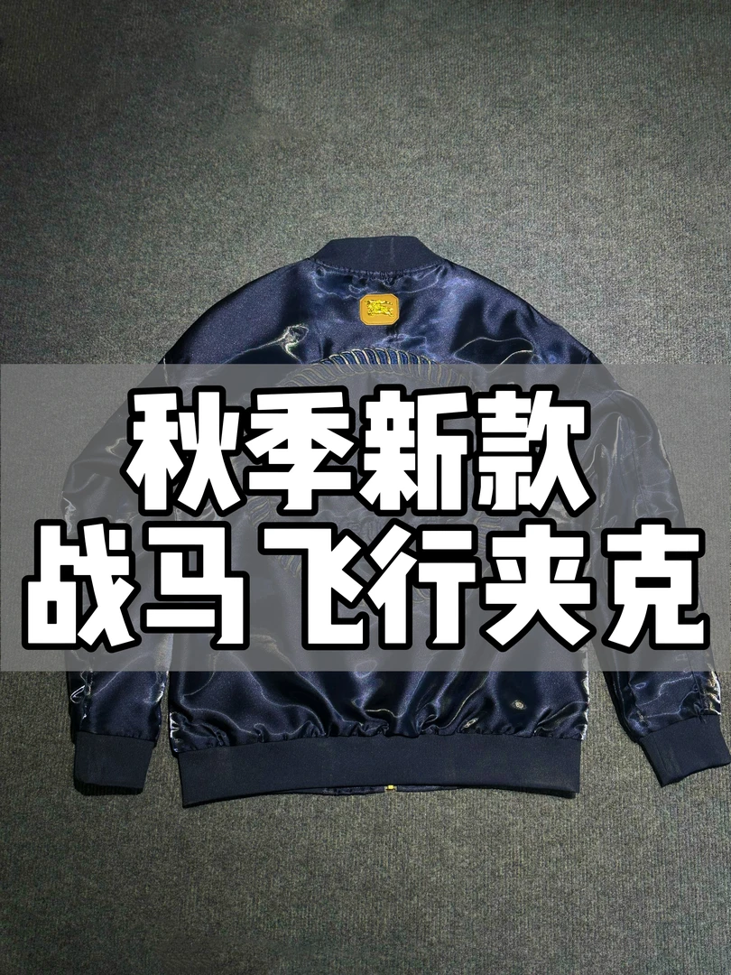 1081雾霾蓝战马夹克外套【一哥】秋季刺绣浮雕男士冲锋衣飞行夹克