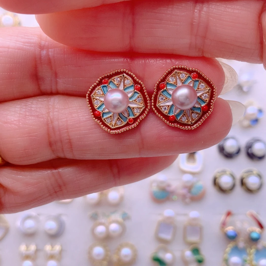 淡水珍珠耳饰合金