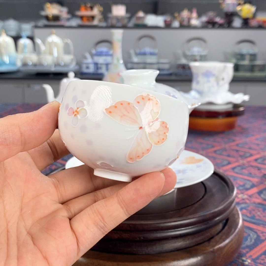 蝶恋花品茗杯手绘釉下高温