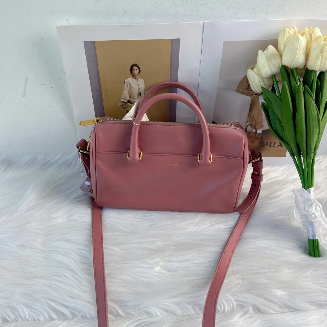 95新 YSL/圣罗兰 圣罗兰粉色小波士顿单肩包xh079