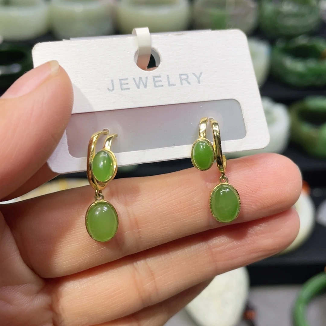 银S925镶嵌和田玉耳饰