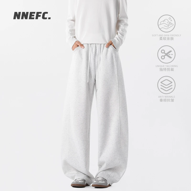 NNEFC美式重磅拼接卫裤男宽松运动弯刀垂感显瘦高级百搭休闲裤