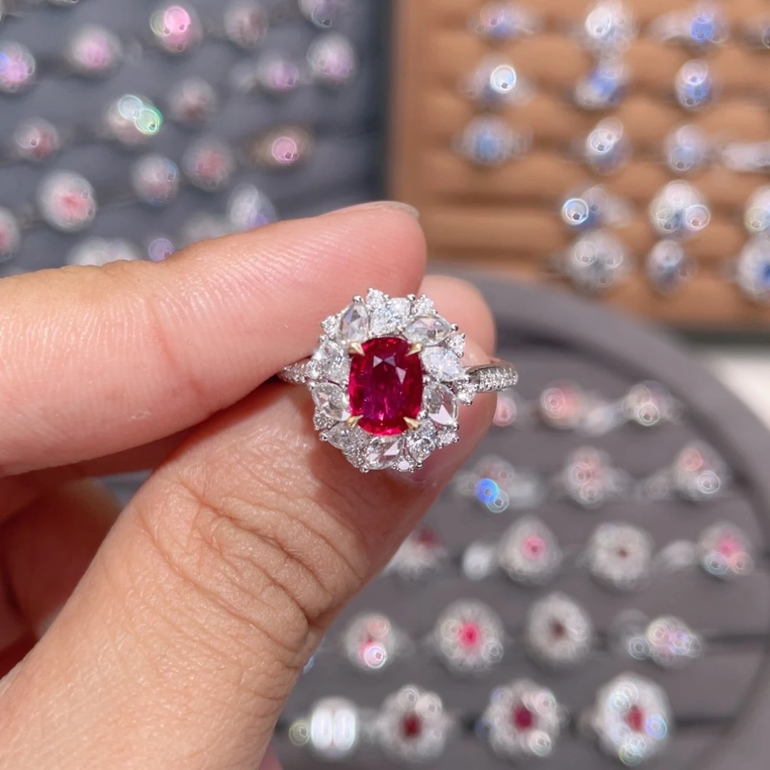 红宝石戒指18K金镶嵌1.05ct 无烧鸽血