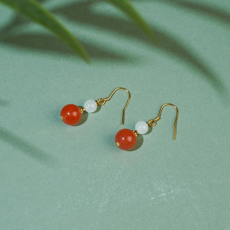 【香掌柜】和田玉白玉配冰红耳环（发一件）