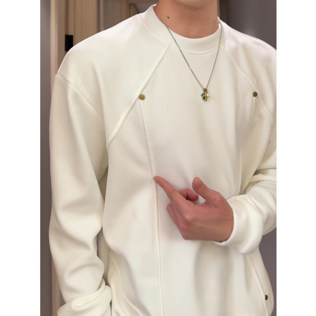 玉米格解构设计加绒加厚卫衣打底衫男士cleanfit冬季痞帅高街百搭