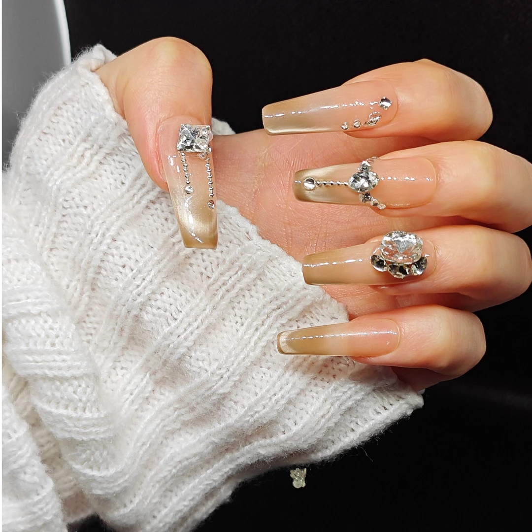 【流星坠落】秋冬甜妹温柔纯欲气质链条镶钻手工穿戴甲