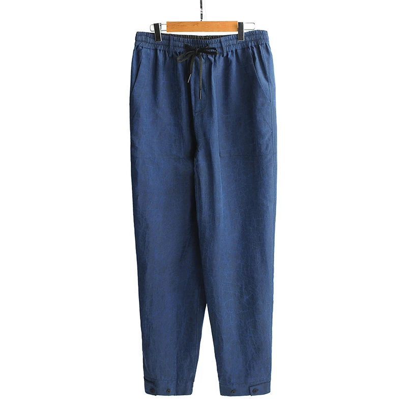 23C690【男装】桑蚕丝龟裂纹香云纱长裤男士宽松休闲裤子双面穿