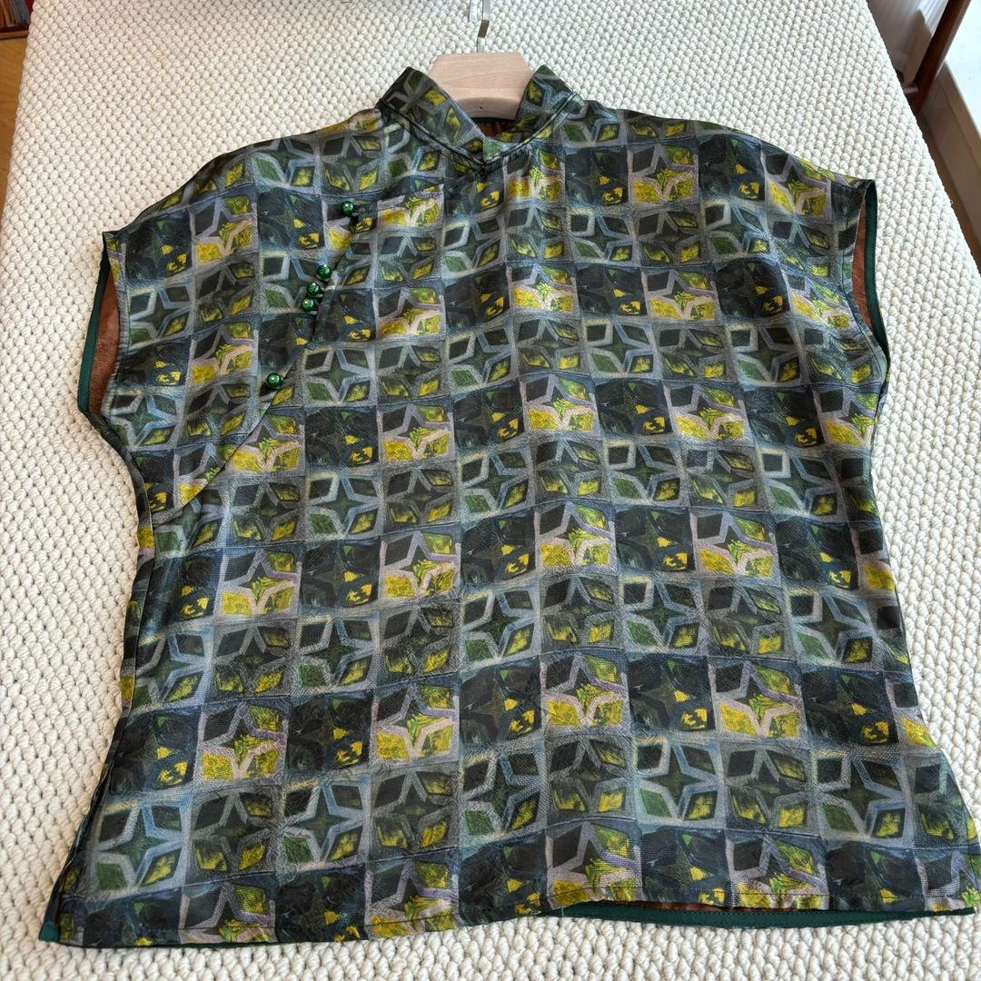 山.尔【言念】重磅桑蚕丝香云纱短袖上衣