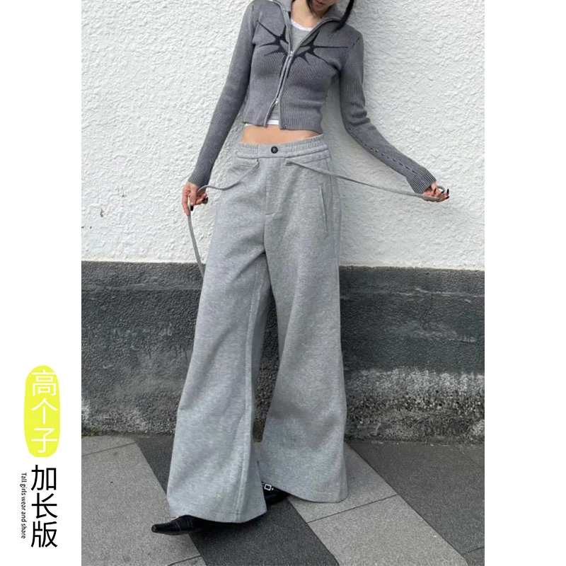 175加长版高个子美式运动休闲卫裤女春秋复古宽松显瘦阔腿抽绳裤