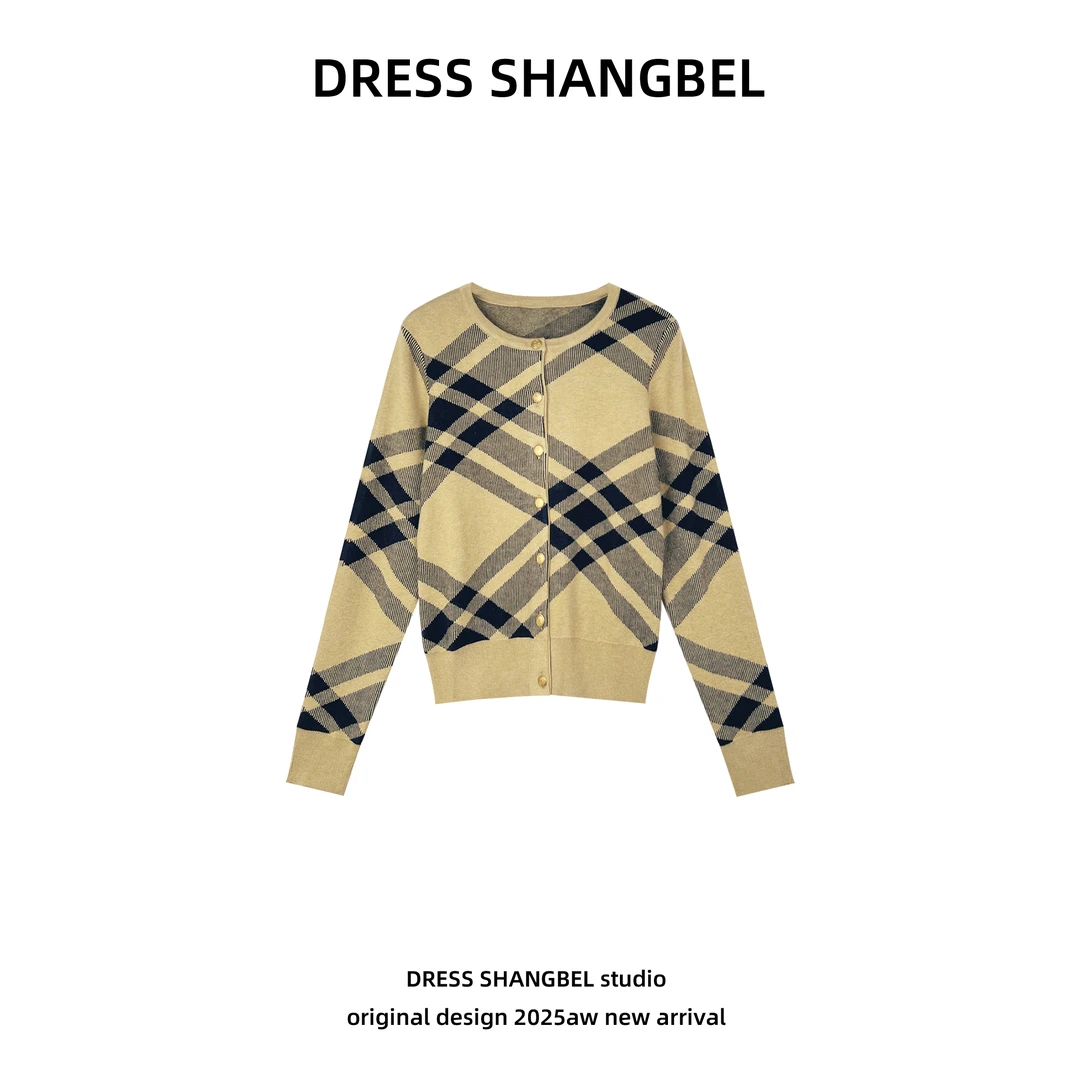 DRESS -新款C81设计师高级感百搭时尚菱格撞色针织衫5946H