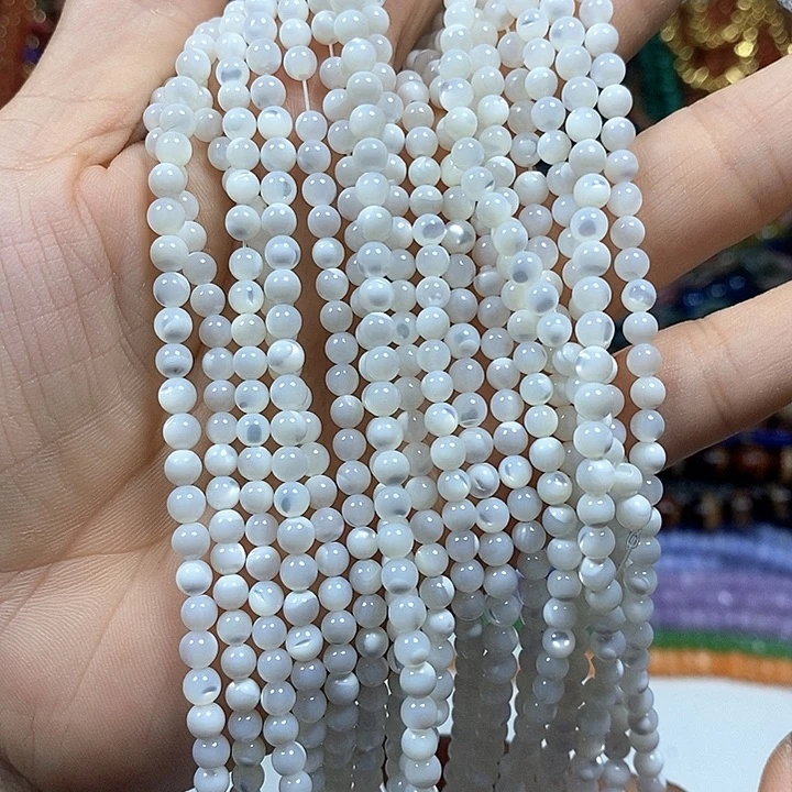玛瑙/玉髓未镶嵌珠宝半成品天然白碟贝卡4mm（2条）