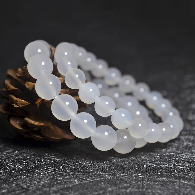 玛瑙小手串天然冰种白玛瑙手链正品荔枝冻玉髓珠子串珠珠子散珠