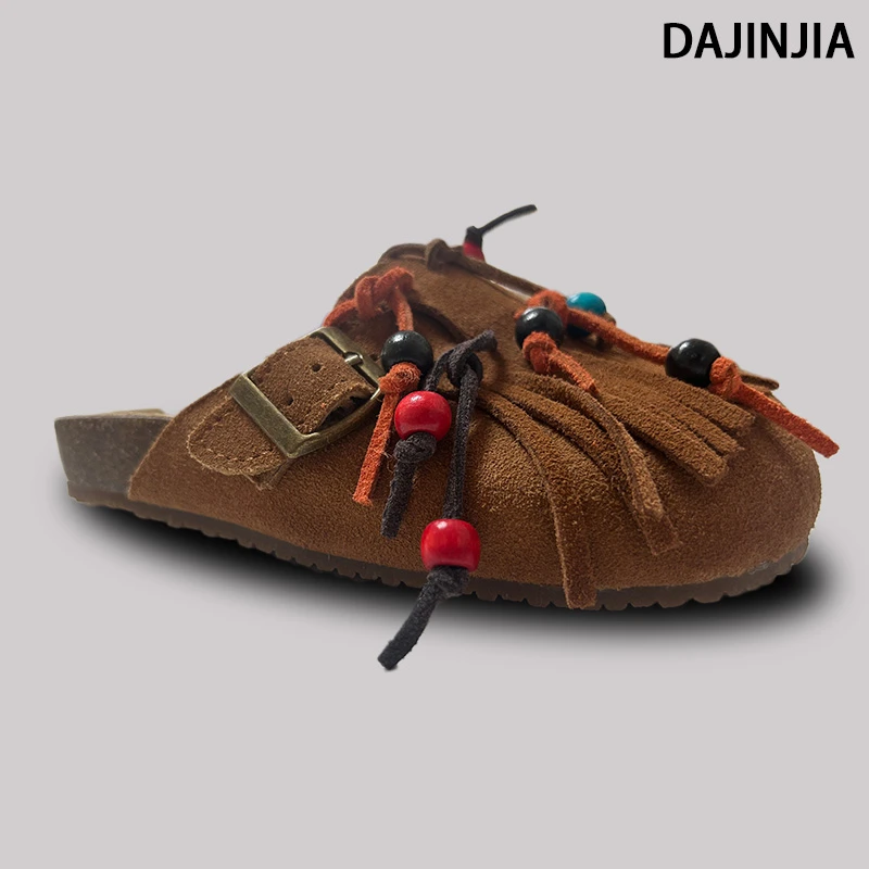 大金定制夏季民族风棕色洋气流苏公主鞋博肯豆豆鞋