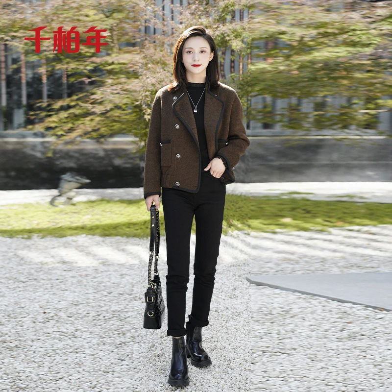 千柏年【周年庆奢定香香大衣】做精致女人必备双面羊毛大衣 C1506