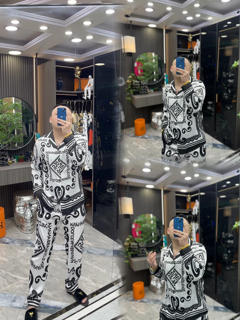 SH轻奢时尚潮流男士字母提花长裤休闲套装