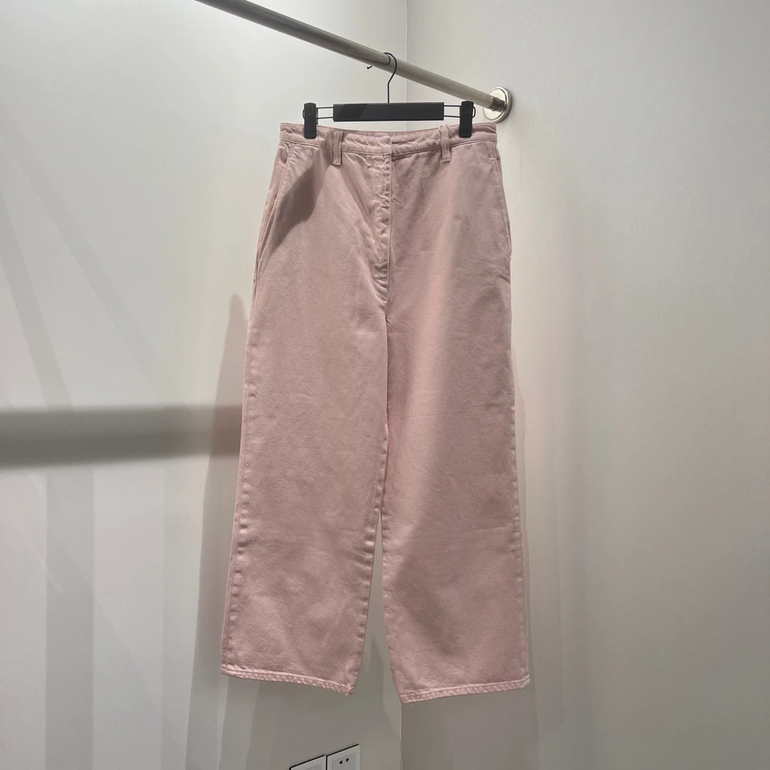 99新 Prada/普拉达 bb383/粉色做旧牛仔长裤 42码 棉