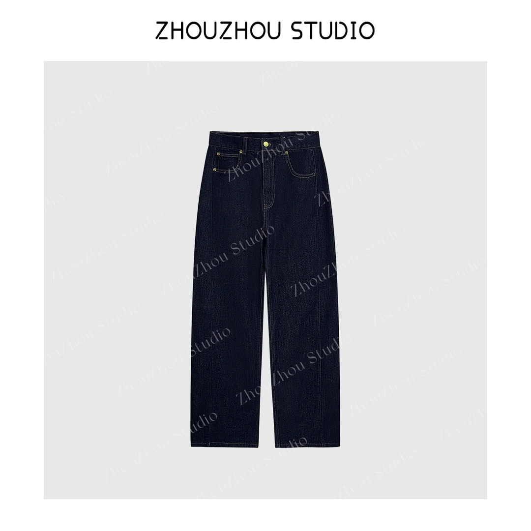 ZhouZhou25秋冬新品 复古水洗丹宁色牛仔阔腿裤女