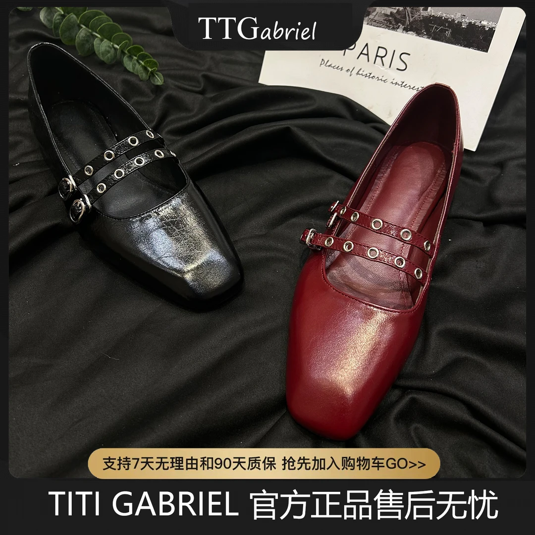 TTG2025春新款平底方头一字带玛丽珍气质女神单鞋9961