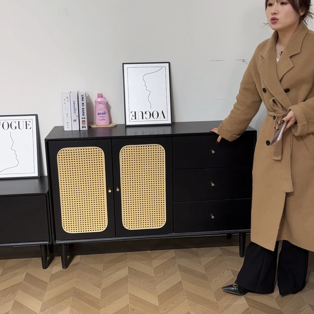 木（非红木类）孤品清仓黑色全实木餐边柜长120宽40