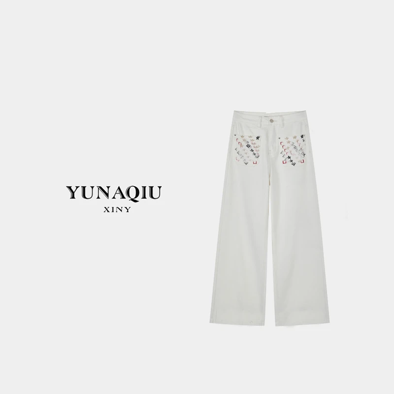 YUNAQIU-2025刺绣春夏裤薄款设计师牛仔裤-2134