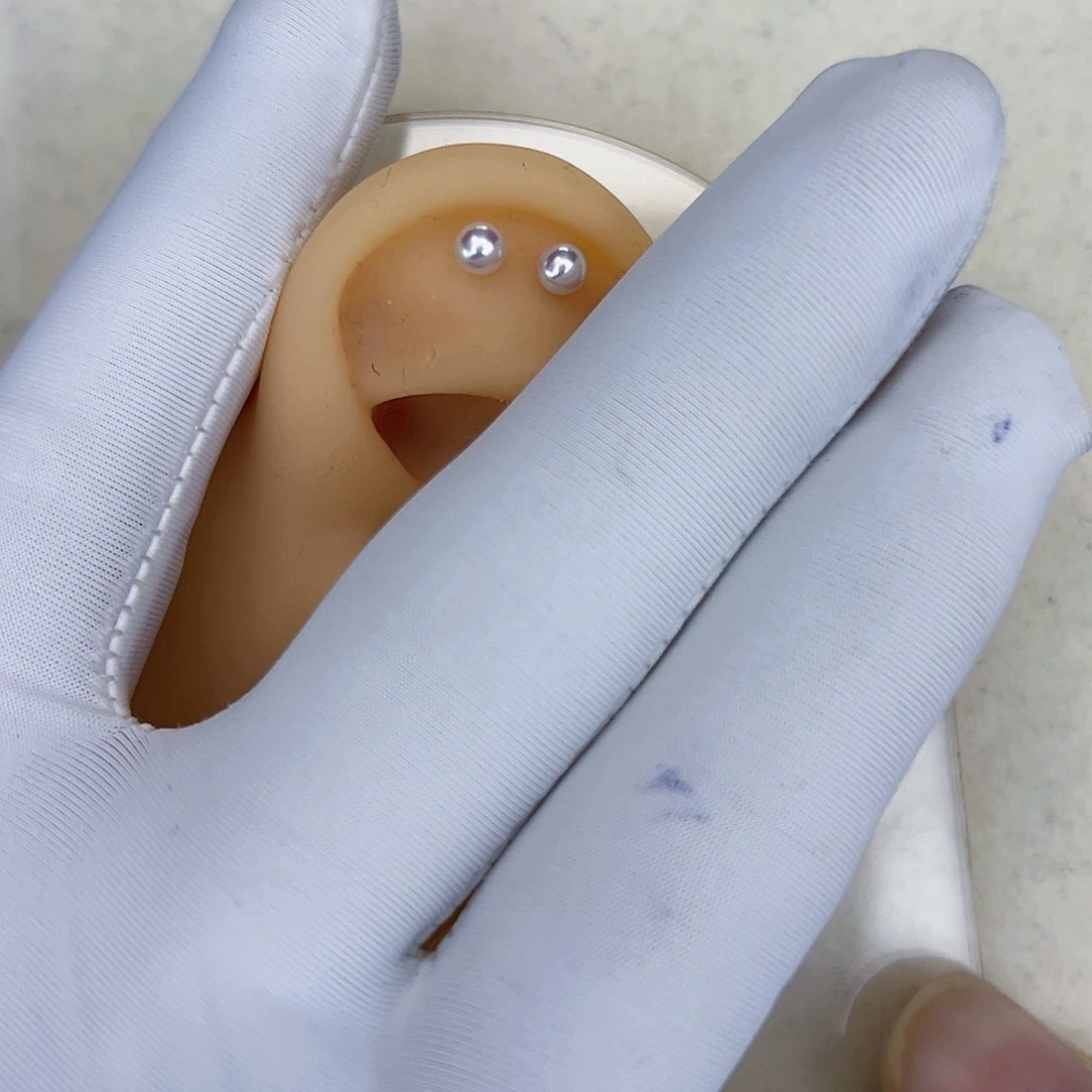 海水珍珠海水akoya天女耳钉3-4mm银S925镶嵌