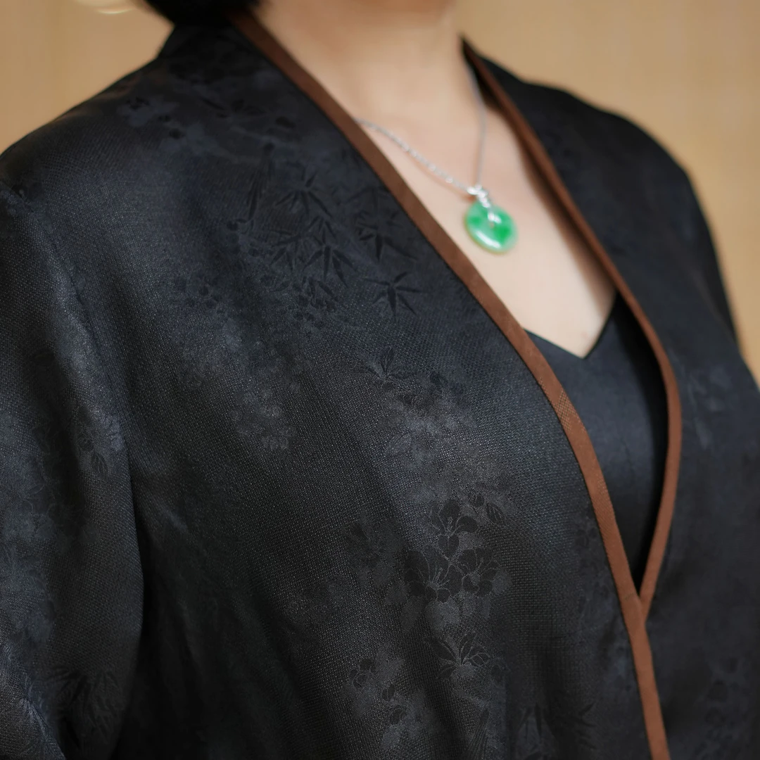 [破晓]香云纱原创款撞色开衫100桑蚕丝女装气质减龄V领上衣