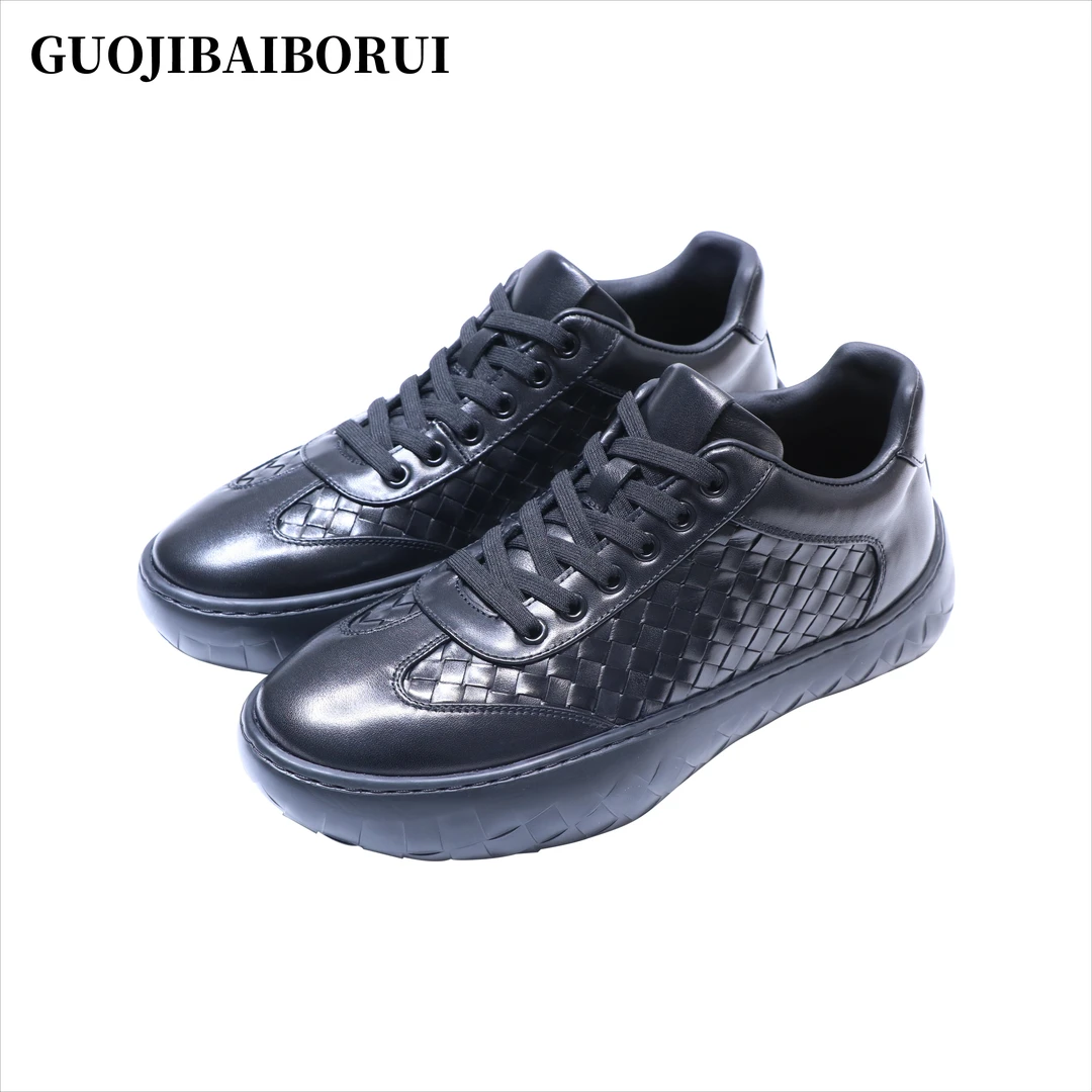 国际柏博瑞男鞋皮鞋夏季低帮透气厚底轻奢休闲皮鞋百搭时尚板鞋