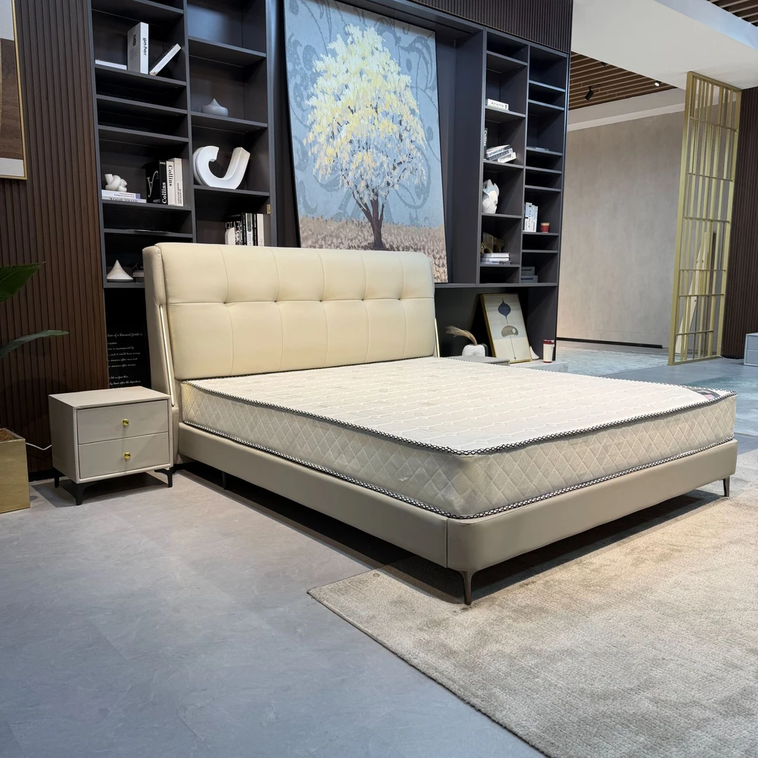 168#轻奢简约大床免洗主卧室储物高箱皮现代意式高端婚床皮床