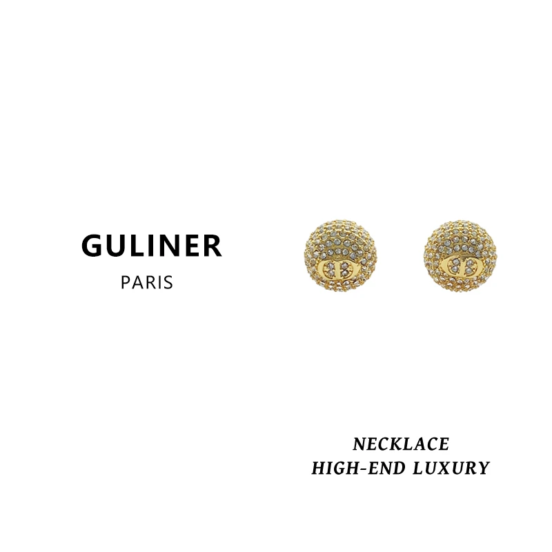 铜合金耳饰 GL 圆形满镶CD耳钉金色时尚设计师款 4453