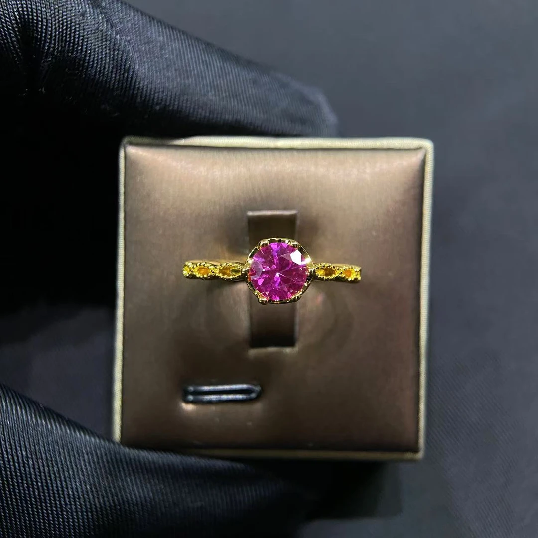 培育红宝石典藏高奢培育粉蓝宝精工镀金戒指-365