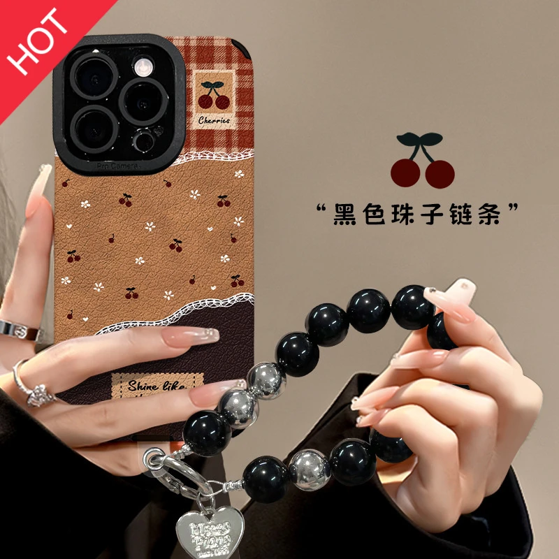 兰知春序樱桃碎花手链适用苹果17手机壳iphone15promax硅胶16贴皮