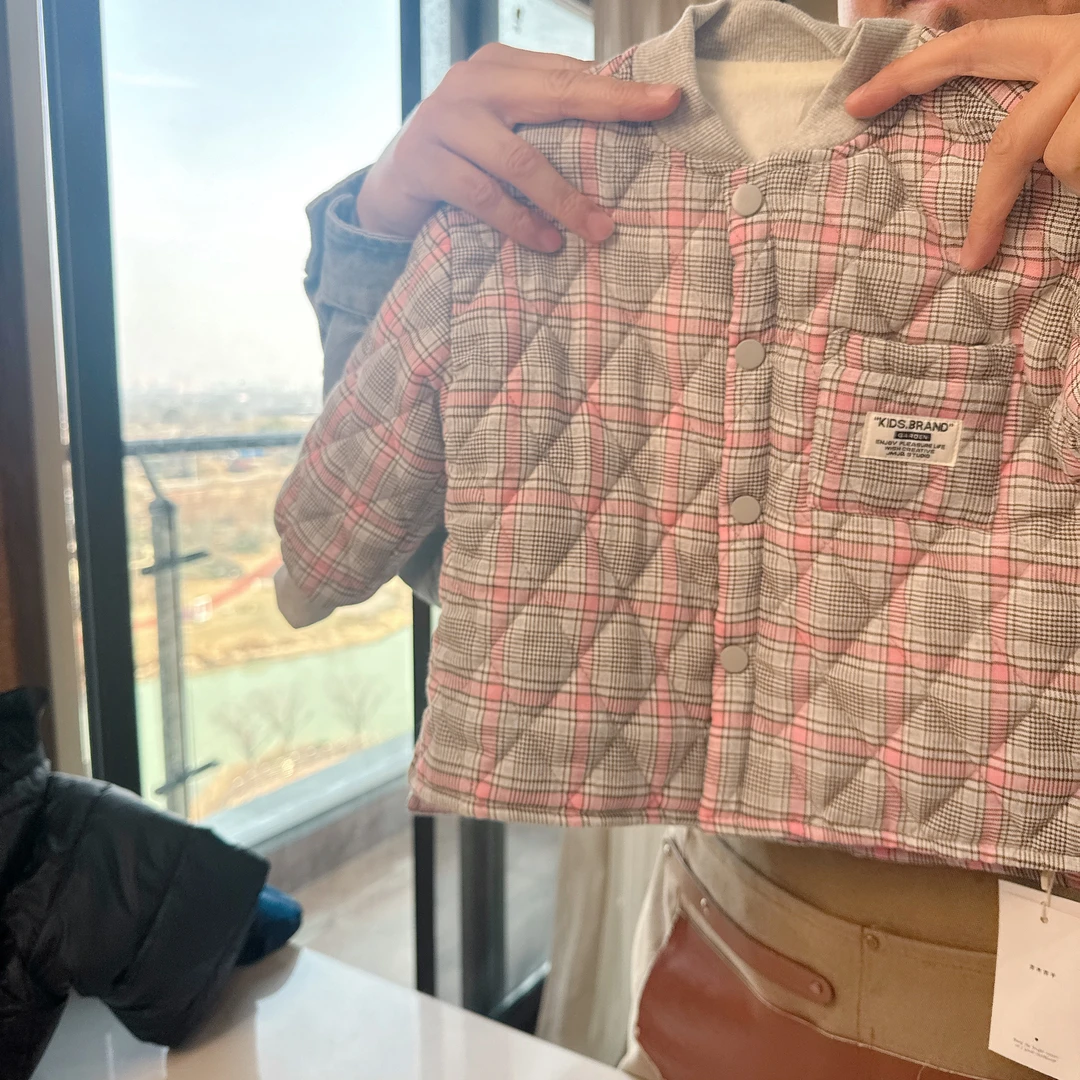 【JMJQ 201383】秋冬季儿童休闲保暖加厚加绒绗棉御寒立领格子外套