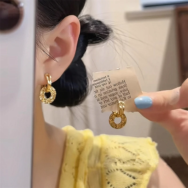 铜合金耳饰 925银针金色几何镂空碎冰冰耳环高级感轻奢气质耳饰