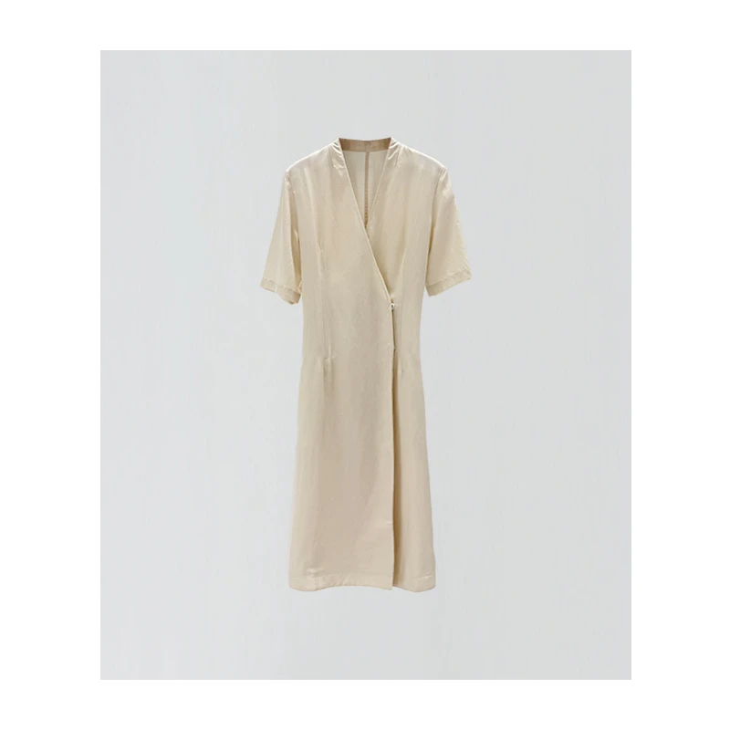 原单非市面货！真丝麻V领短袖连衣裙R171