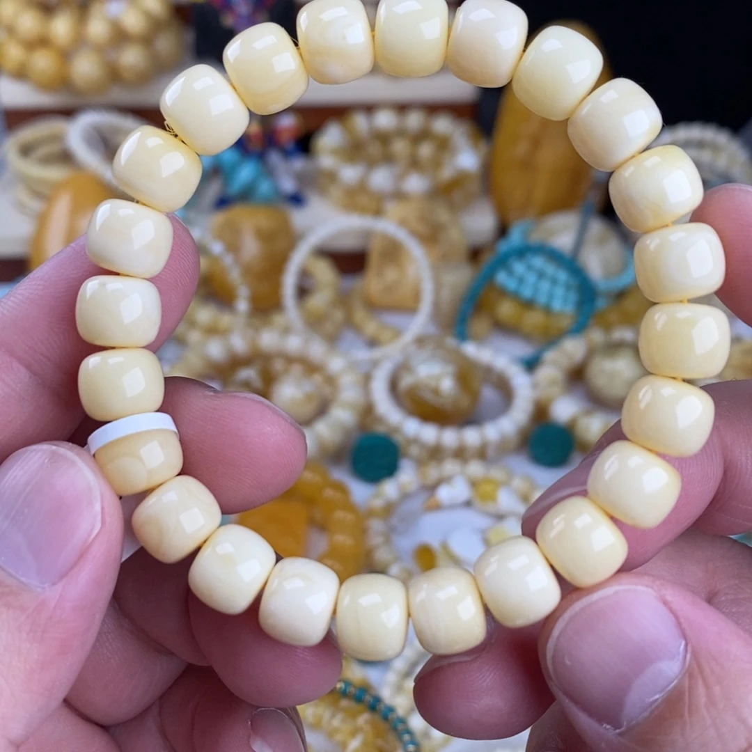 蜜蜡未镶嵌手链奶酪白无纹特浓阿尔卑斯10mm