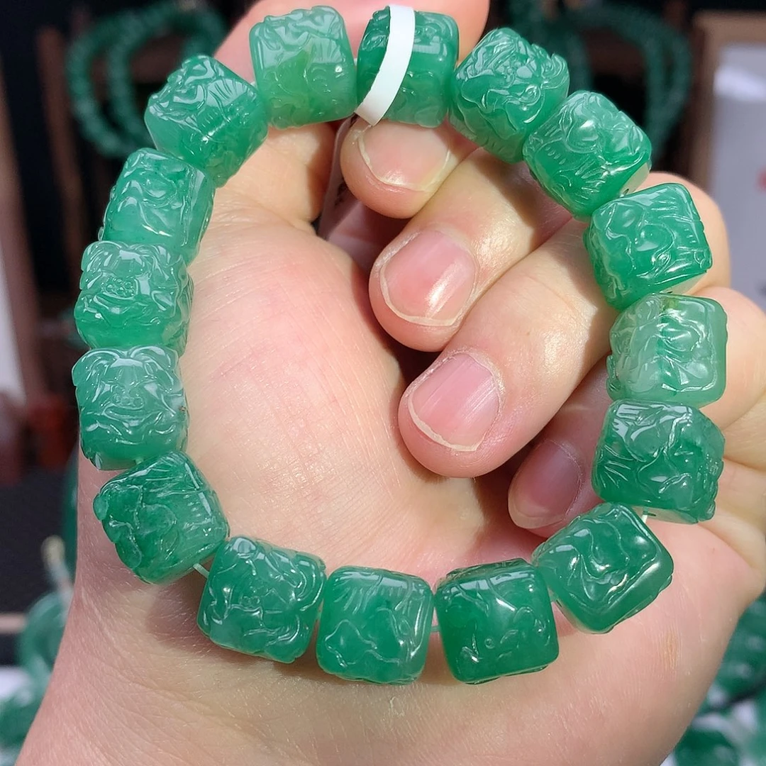 石英质玉手串未镶嵌方形雕刻珠子卡13