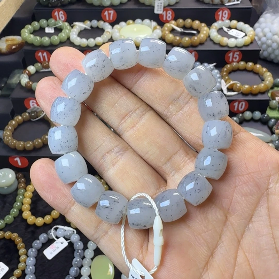 和田玉未镶嵌手链（一物一证 NGTC国检）新疆和田黑山点墨青花卡12