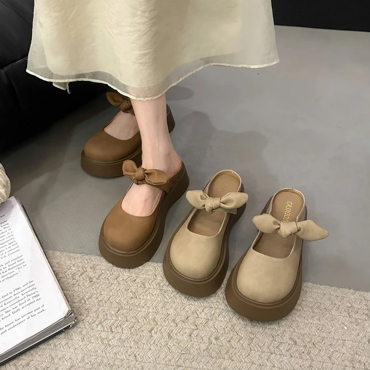 包头半拖鞋女外穿2025春夏新款法式晚风配裙子百搭蝴蝶结平底凉拖