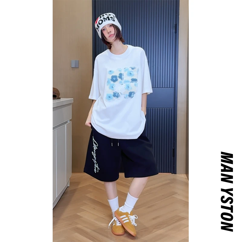 美式高街休闲300g重磅纯棉短袖男款夏季国潮刺绣情侣半袖T恤宽松